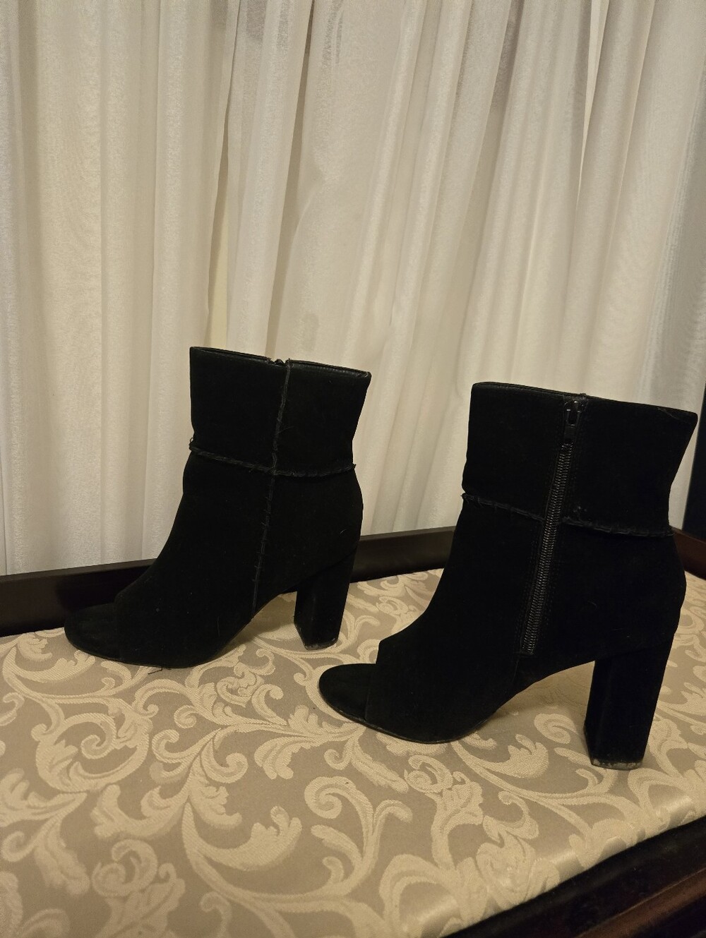 VENUS Black Suede Ankle Booties with Side Zipper